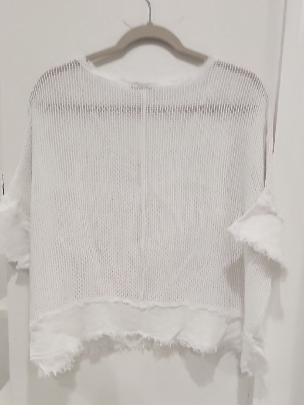 White Open Weave Women's Blouse - Lightweight Knit Top - Picture 6 of 7